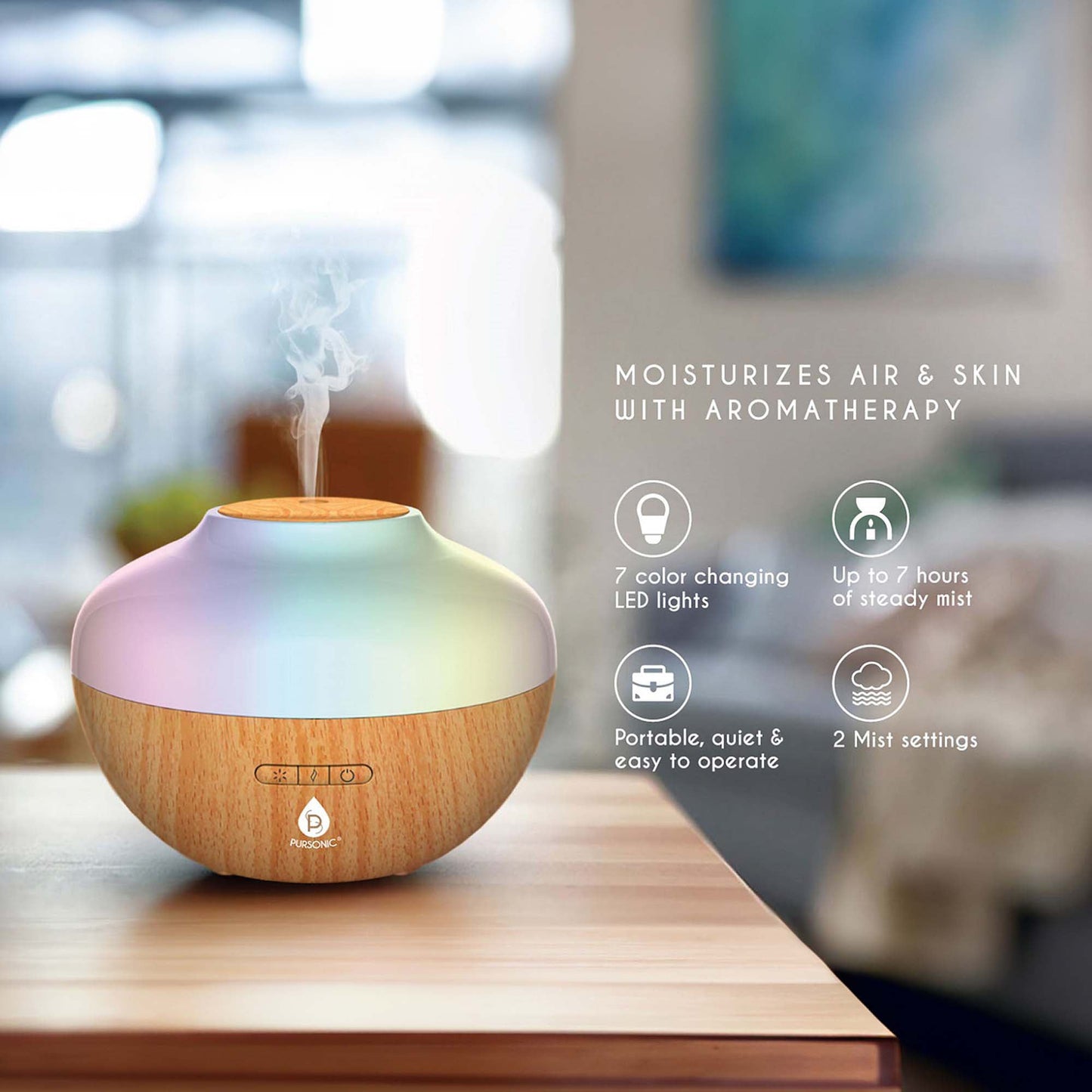 Pursonic Sunset Projector Table Lamp with Essential Oil Aroma Diffuser & 6-Pack of 100% Pure Aromatherapy Oils